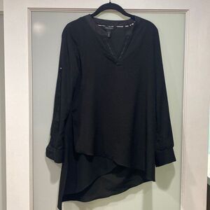 White House Black Market Women's Black Tunic Blouse Top Shirt Long Sleeve Sz 2